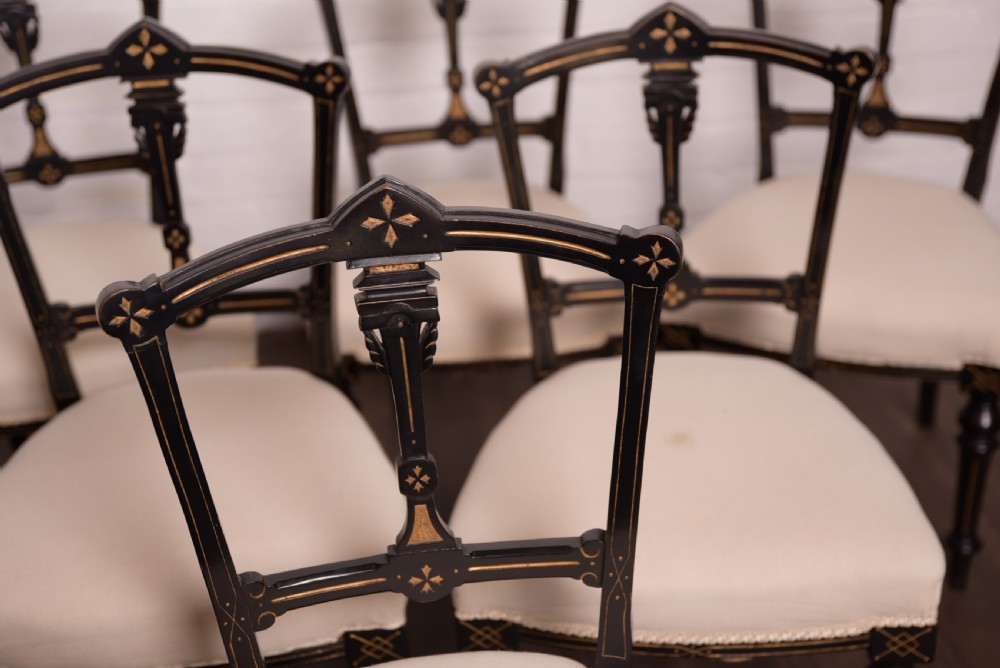 Fantastic Set of 6 Edwardian Ebonised Chairs View VIII