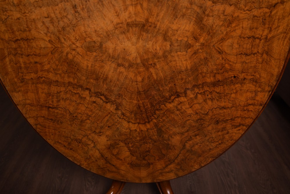 Stunning Victorian Burr Walnut snap top loo table View IV