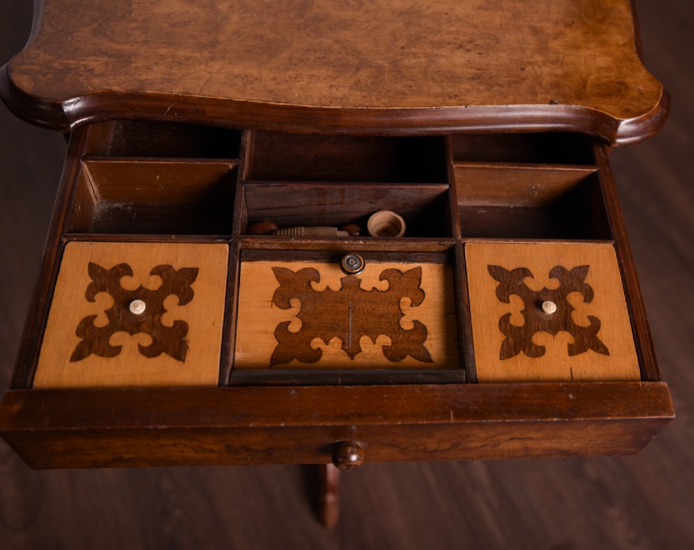 Superb Victorian Burr Walnut work table  View IV