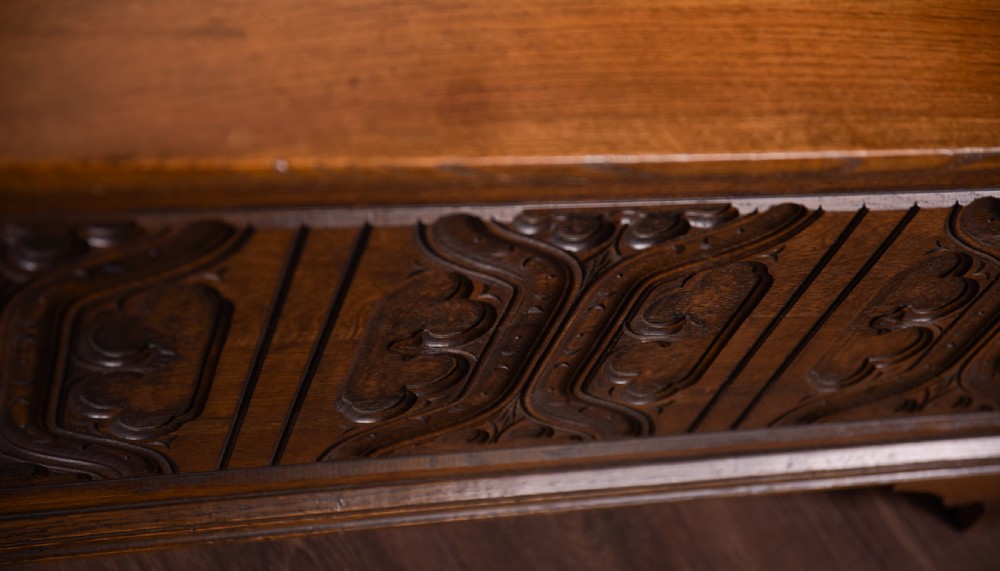 Striking Edwardian Carved oak blanket box  View V