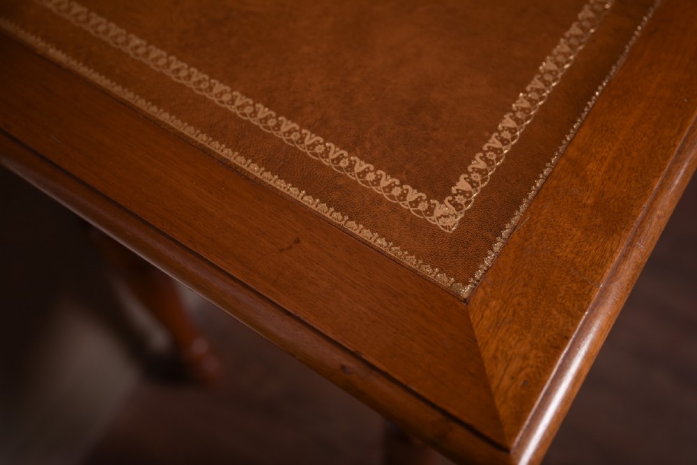 Victorian Mahogany hall table with leather inserted top  View IV