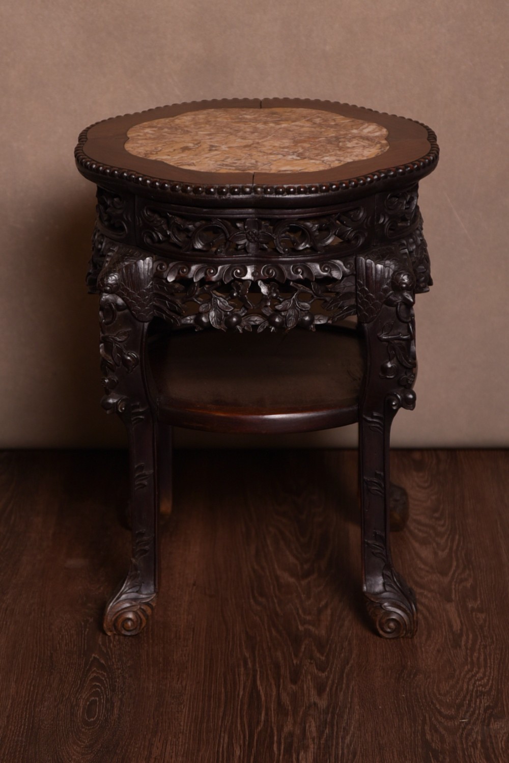 Chinese Carved hard wood marble top stand 