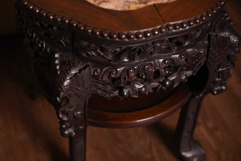 Chinese Carved hard wood marble top stand  View IV