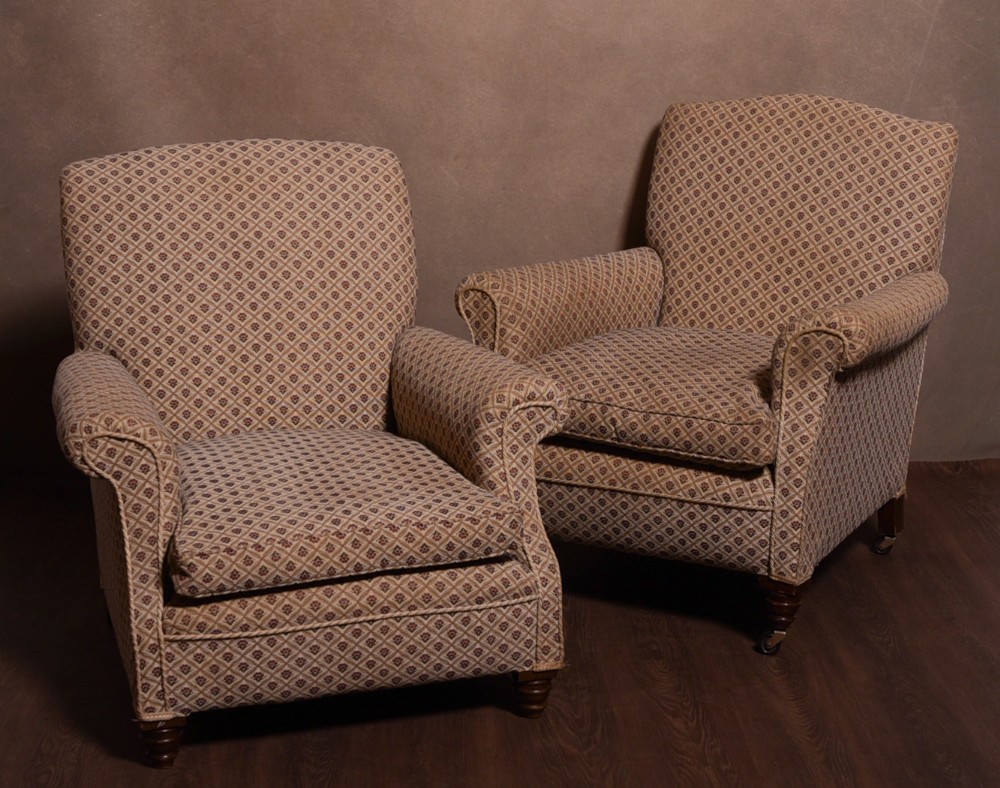 Handsome pair of Victorian upholstered arm chairs 