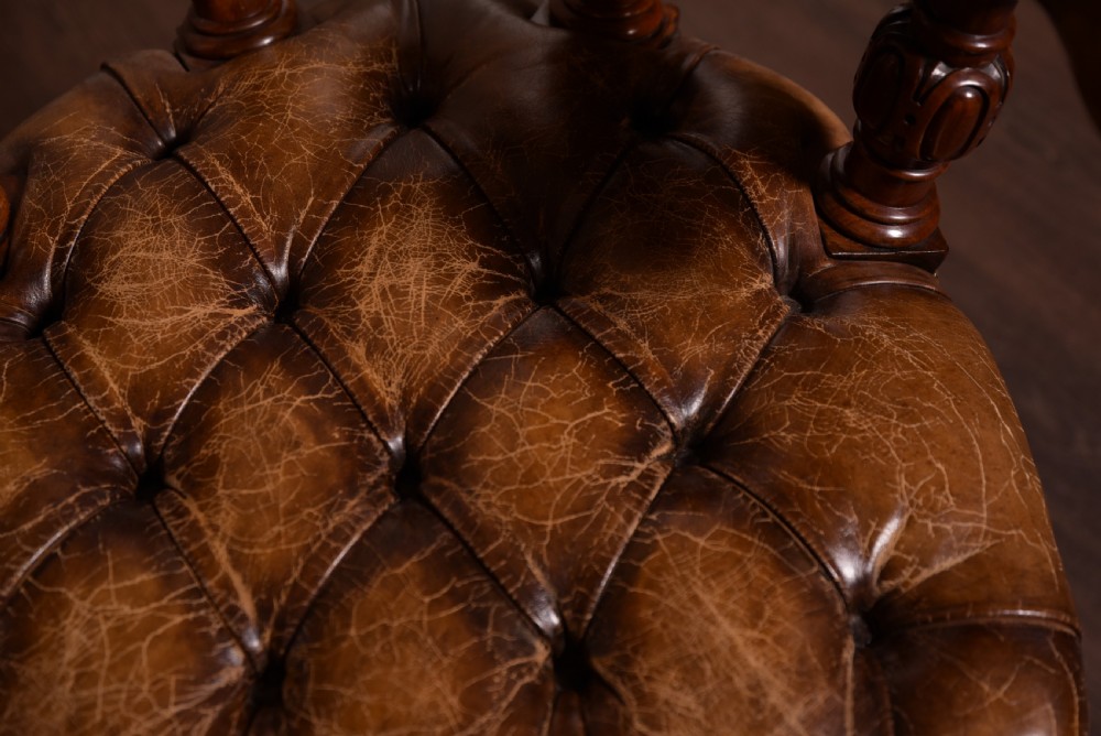 Fabulous Victorian mahogany and leather desk chair View II