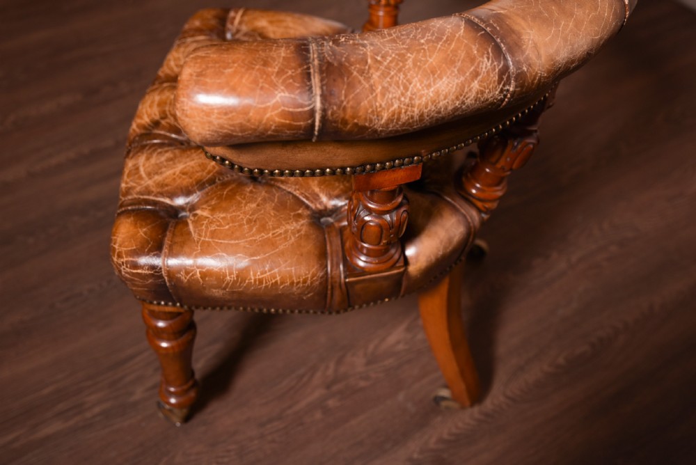 Fabulous Victorian mahogany and leather desk chair View VII