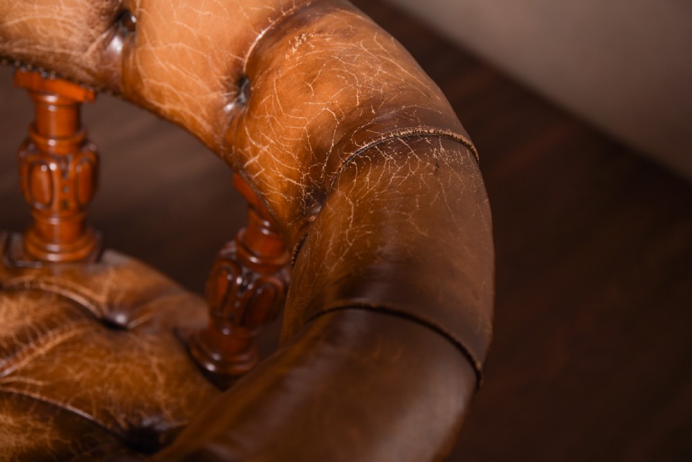 Fabulous Victorian mahogany and leather desk chair View X