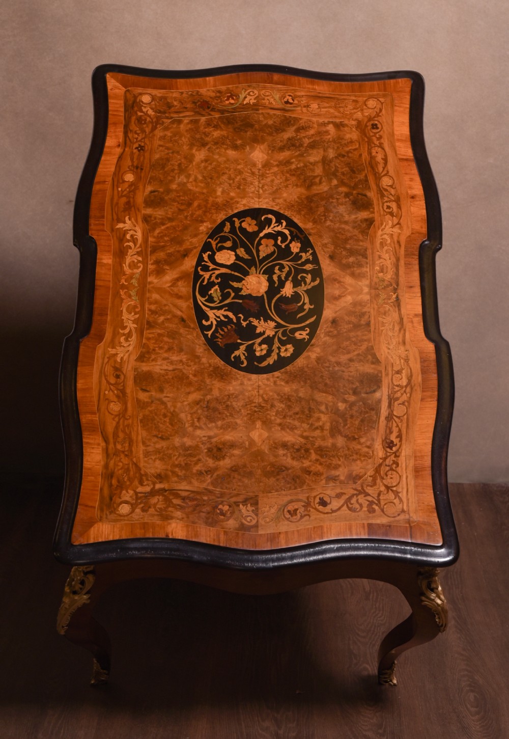 Fabulous French walnut and Marquetry Centre table  View XIII
