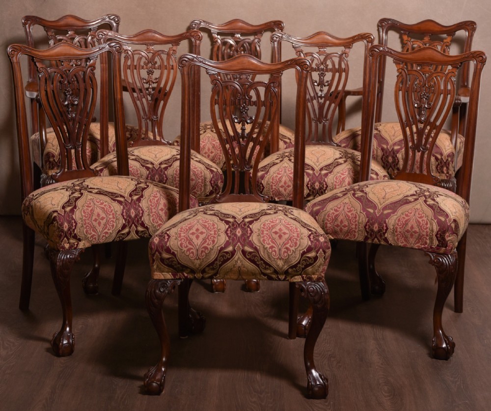 Stunning set 8 Chippendale style mahogany dining chairs