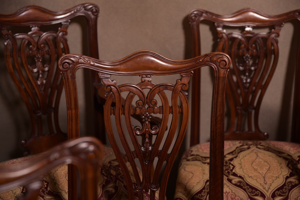 Stunning set 8 Chippendale style mahogany dining chairs View IV