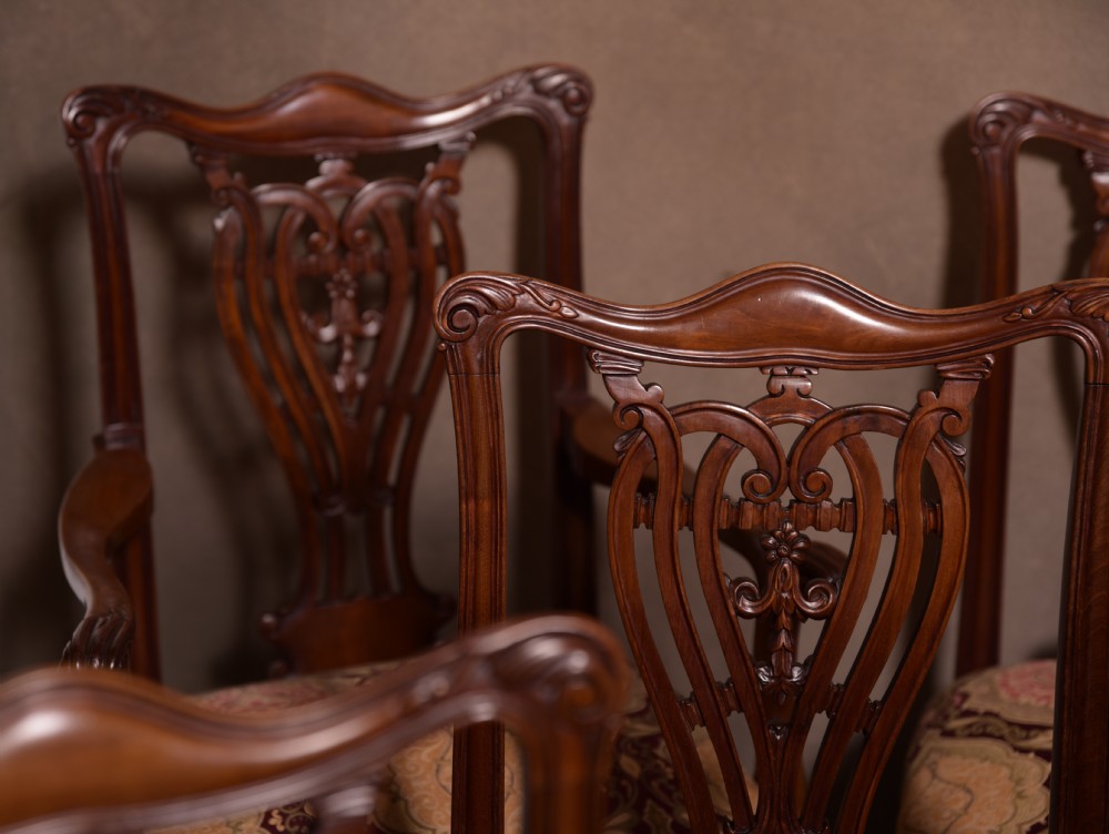 Stunning set 8 Chippendale style mahogany dining chairs View V