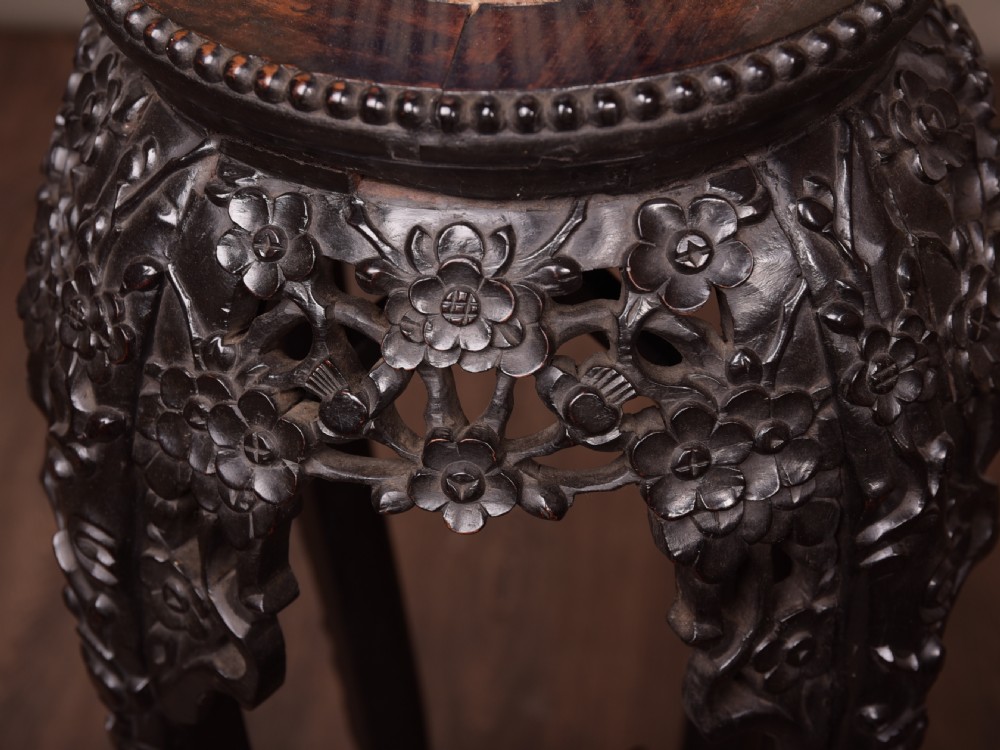 Chinese Carve hardwood plant stand View IV