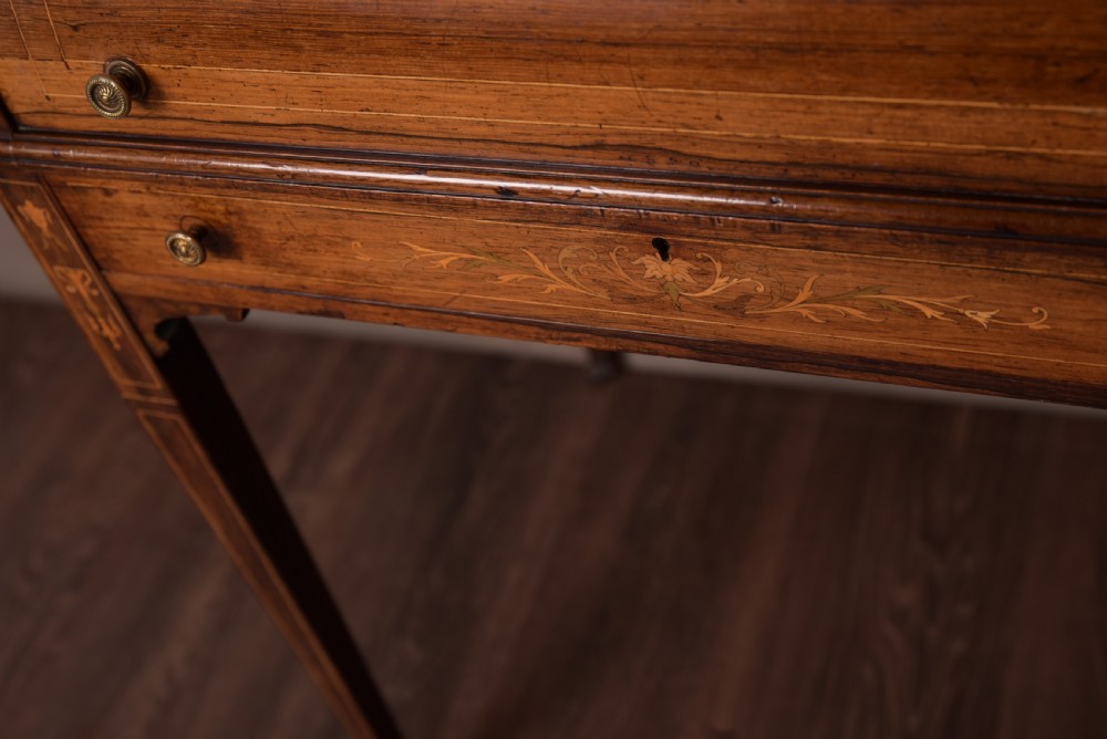 Quality Edwardian Rosewood marquetry cylinder writing desk View VIII