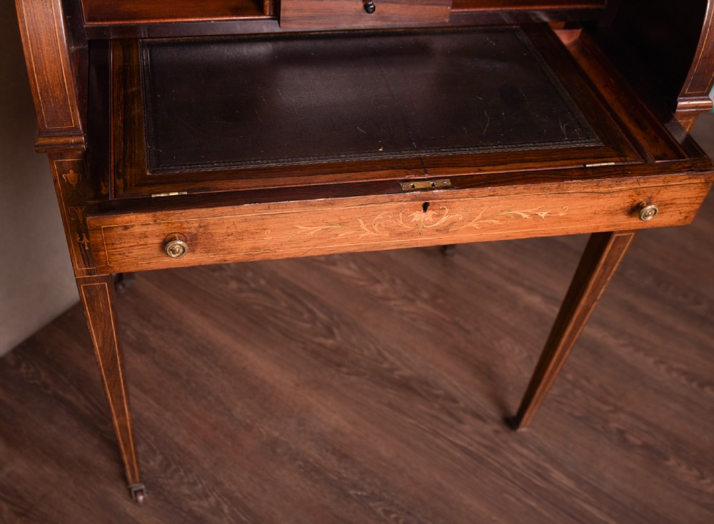 Quality Edwardian Rosewood marquetry cylinder writing desk View XXVII