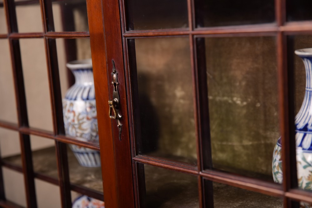 Stunning Quality Mahogany Marquetry Arts and crafts Display cabinet View V