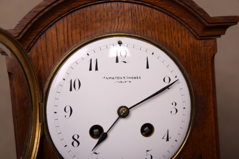 Edwardian Oak Mantel clock by Hamilton and Inches of Edinburgh View X