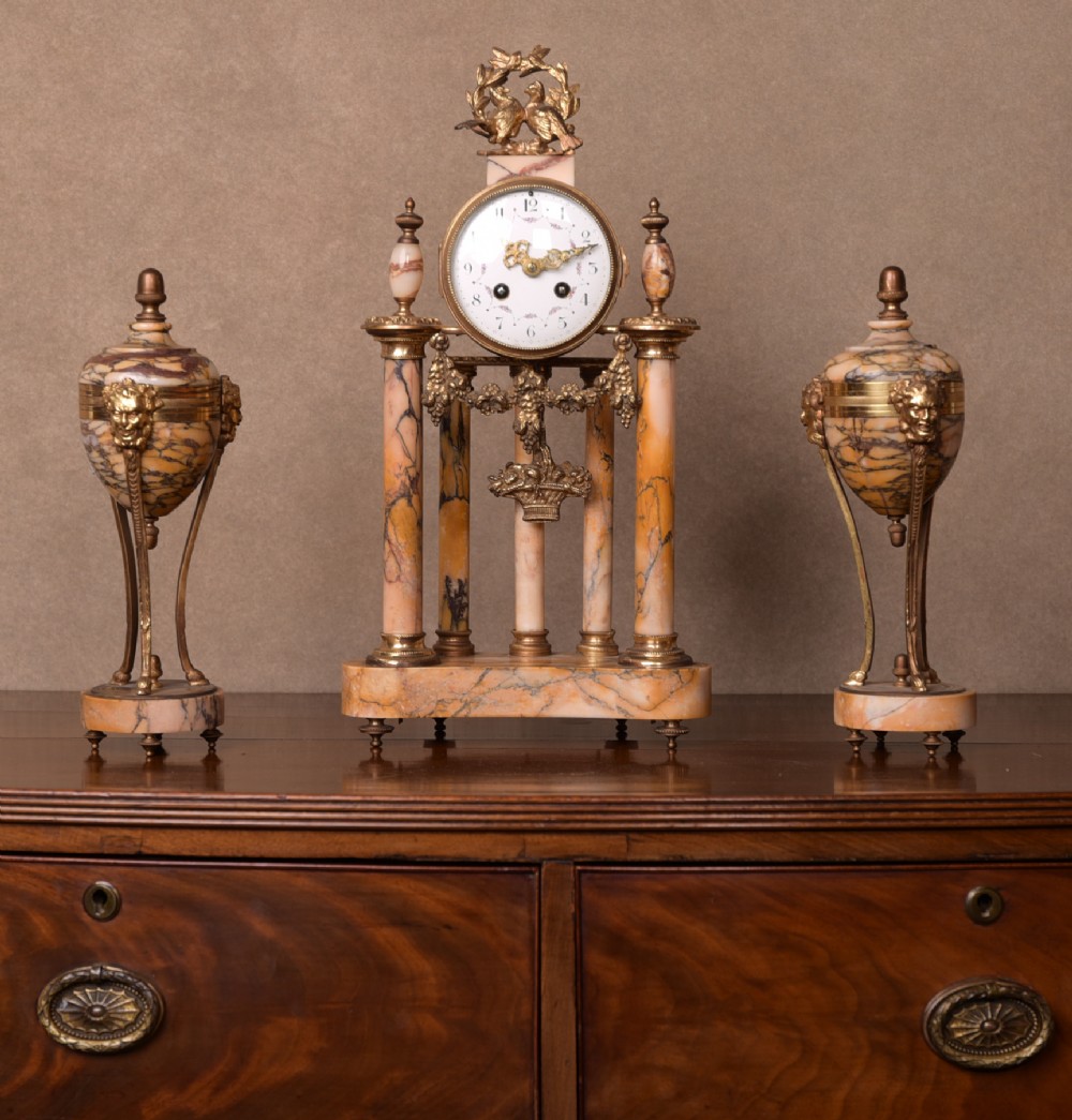Stunning French Marble 5 pillar clock set