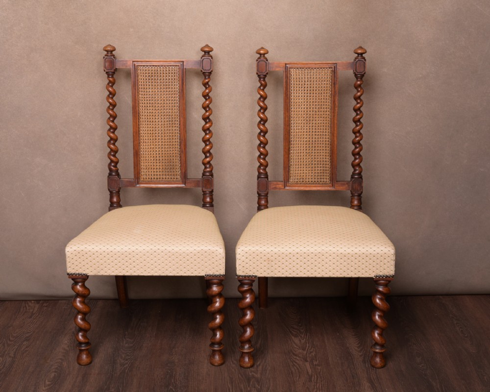 Attractive pair of barley twist Hall chairs