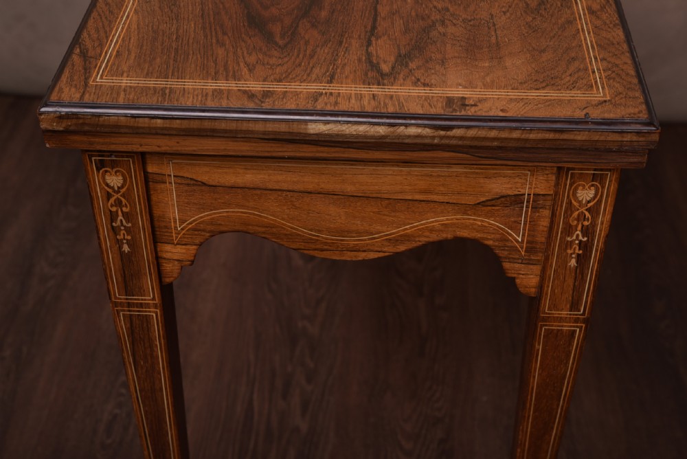 Edwardian Marquetry Inlaid Rosewood fold over Card Table  View XI