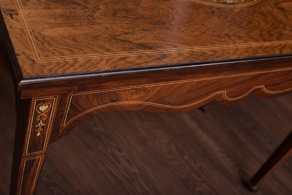 Edwardian Marquetry Inlaid Rosewood fold over Card Table  View XVII