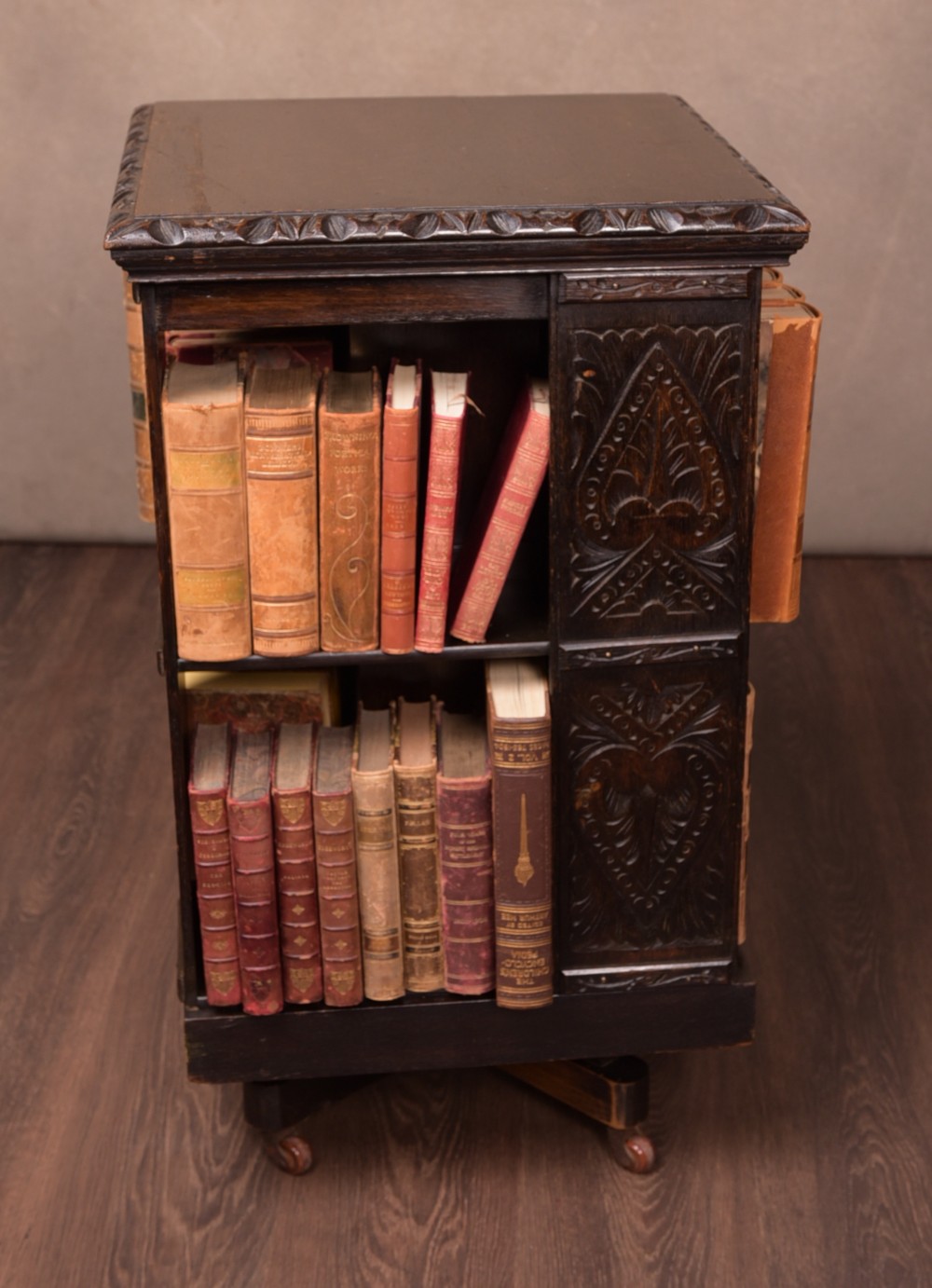 Carved Oak Revolving bookcase