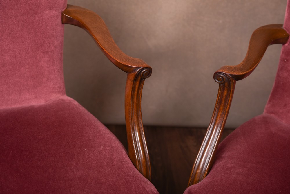 An elegant pair of upholstered elbow desk chairs  View III