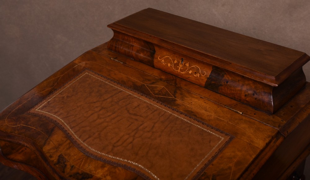 Victorian inlaid Burr Walnut Davenport  View III