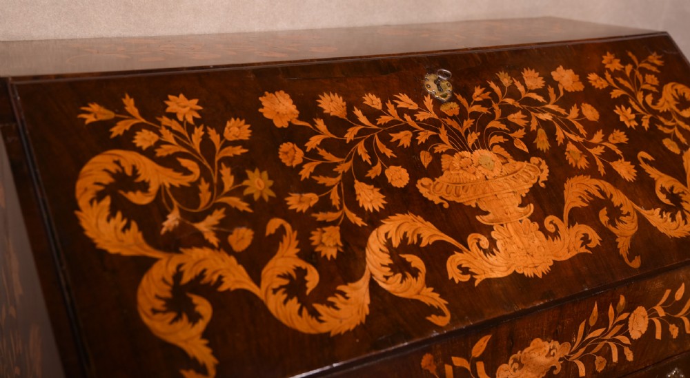 Stunning Dutch Marquetry Georgian bombe  writing bureau  View VI