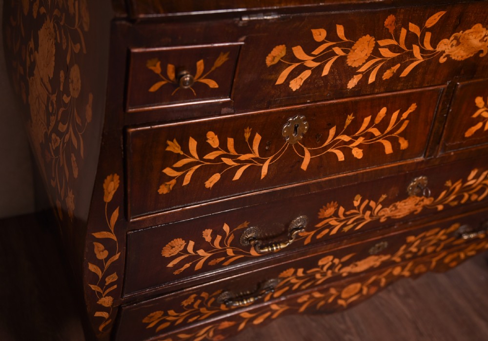 Stunning Dutch Marquetry Georgian bombe  writing bureau  View VII