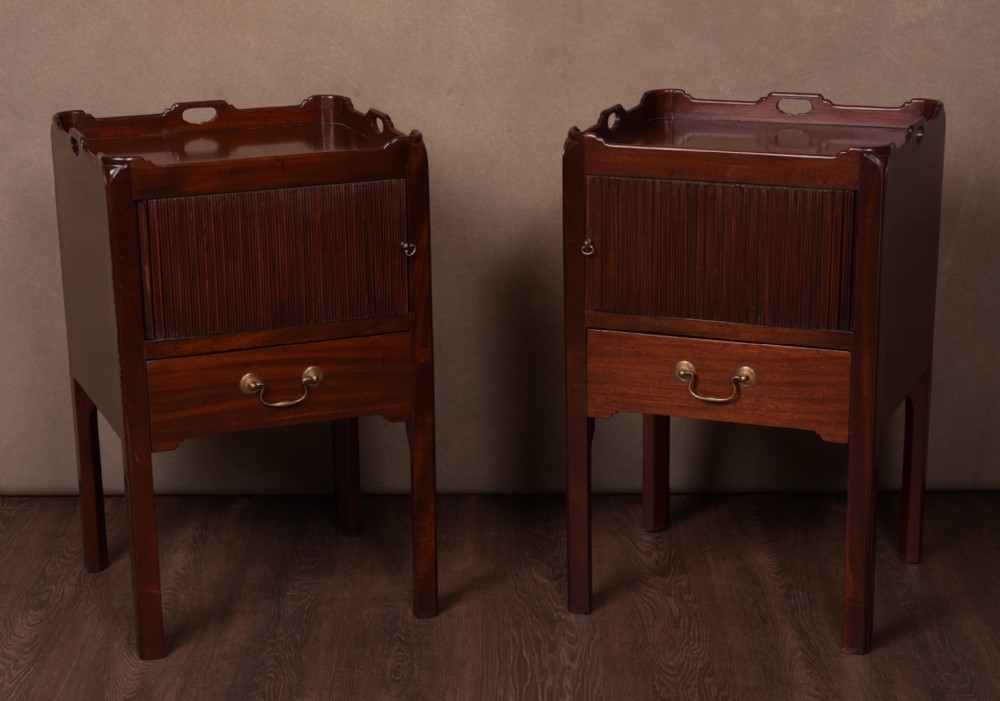 Handsome pair of Mahogany tambour front bedside cabinets