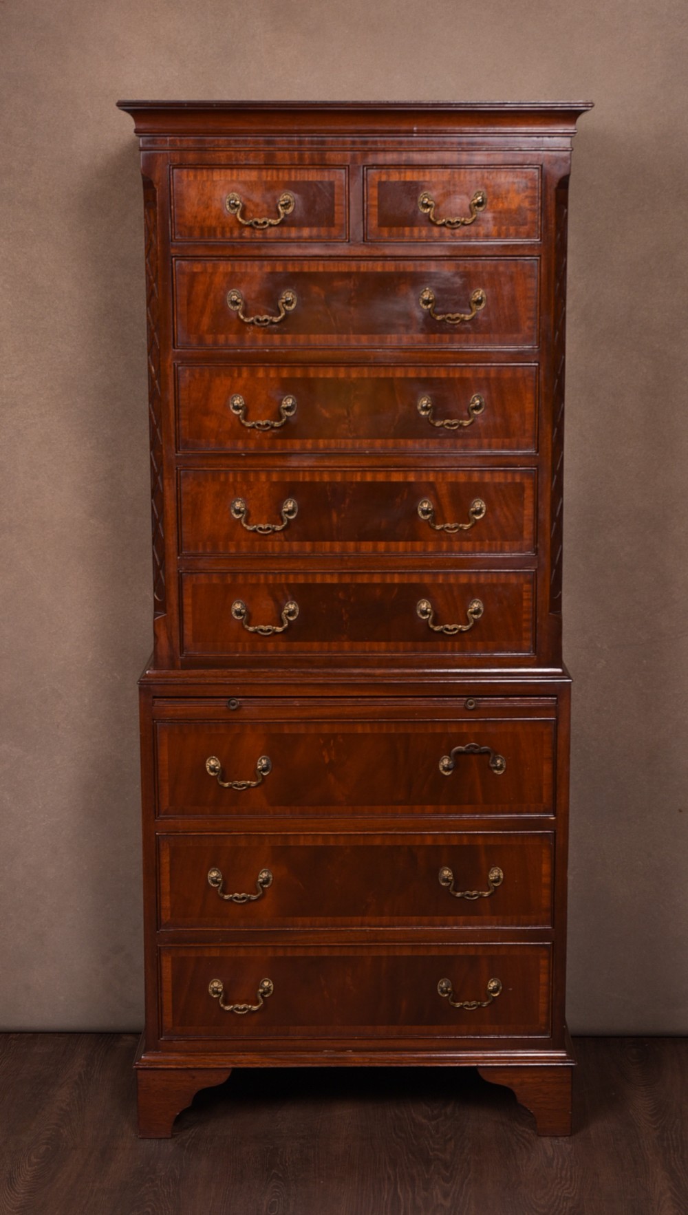 Edwardian Mahogany chest on chest of small proportions 