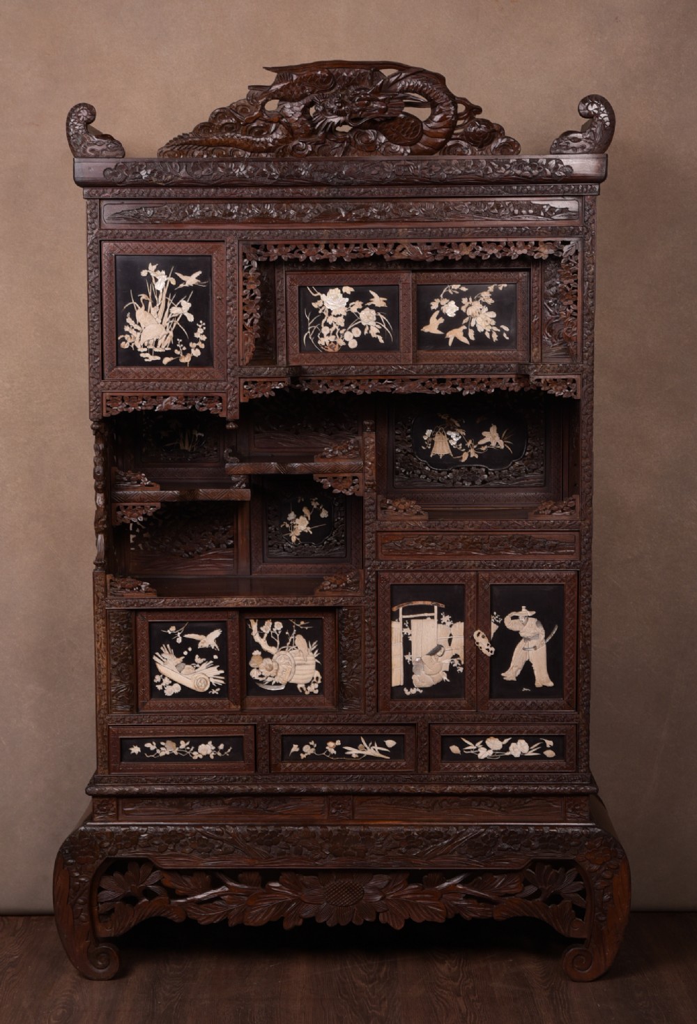 Late 19th Century Japanese Carved Shadona Cabinet