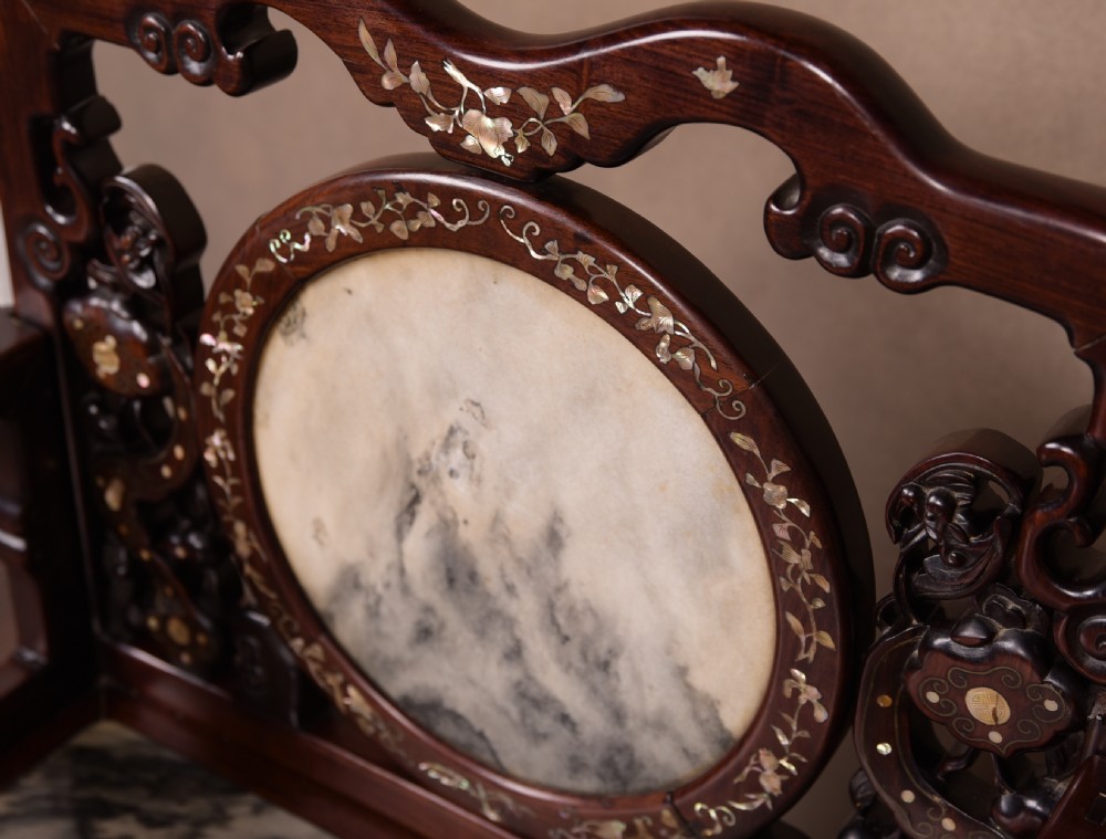19th Century Chinese marble inset mother-of-pearl inlaid Arm chair  View II