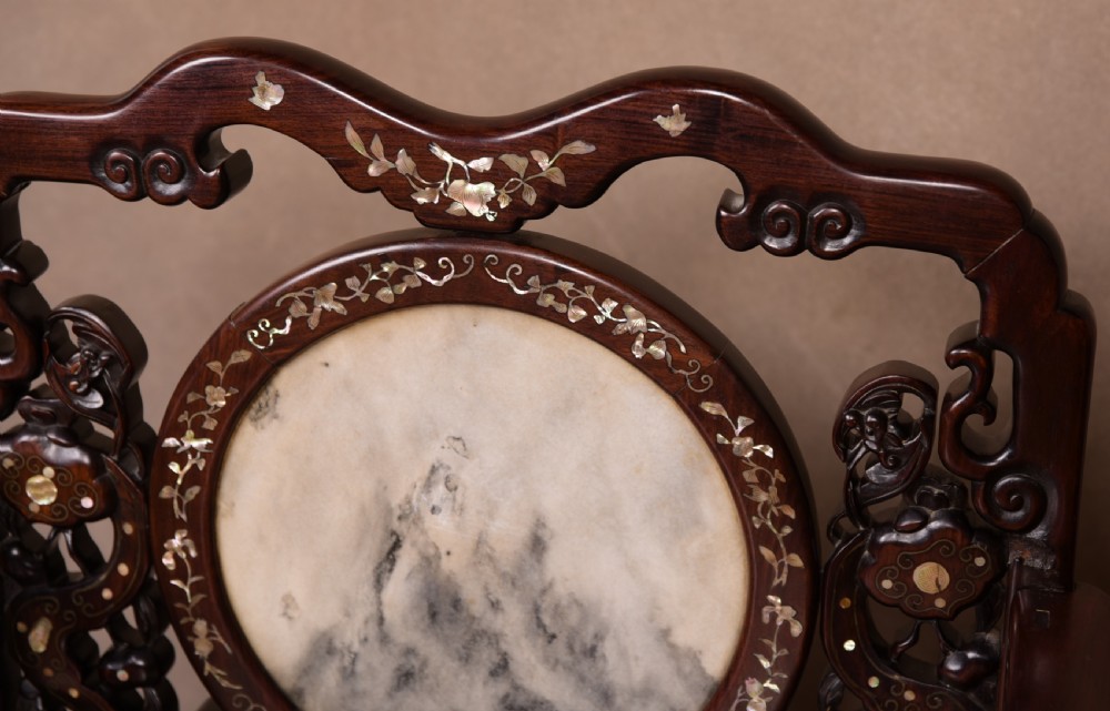 19th Century Chinese marble inset mother-of-pearl inlaid Arm chair  View IV