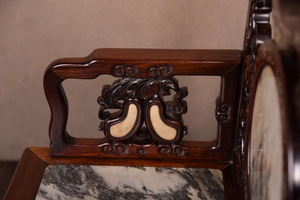19th Century Chinese marble inset mother-of-pearl inlaid Arm chair  View XIV
