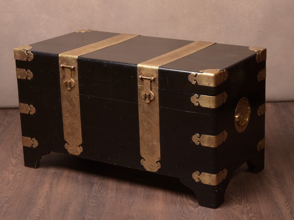 Stunning Ebonised and bass bound camphor wood blanket chest 