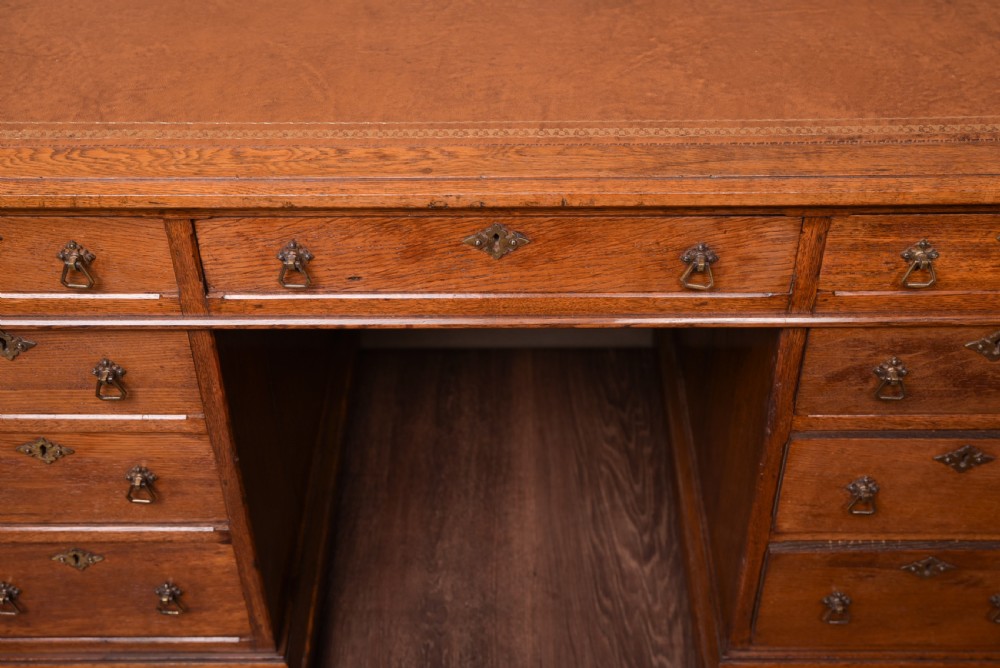Edwardian Oak Knee hole writing desk  View III