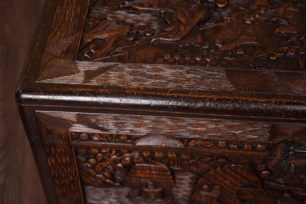 Chinese Carved Camphor wood blanket box  View II