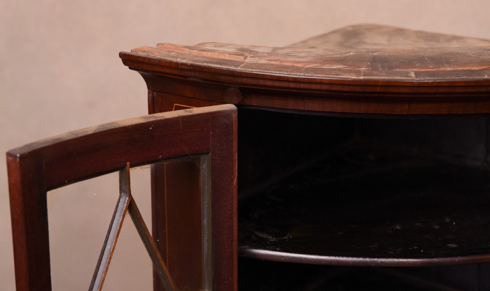 19th century Inlaid Mahogany bow fronted hanging corner cabinet  View IX