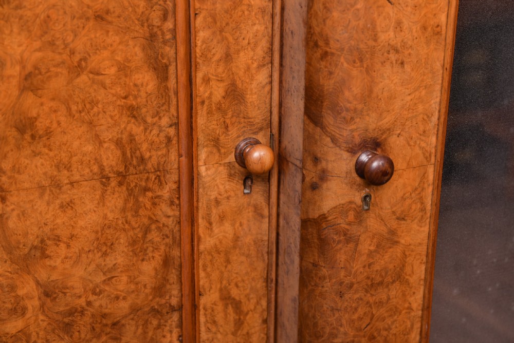 Victorian Breakfronted Burr Walnut mirror door Wardrobe View XIV