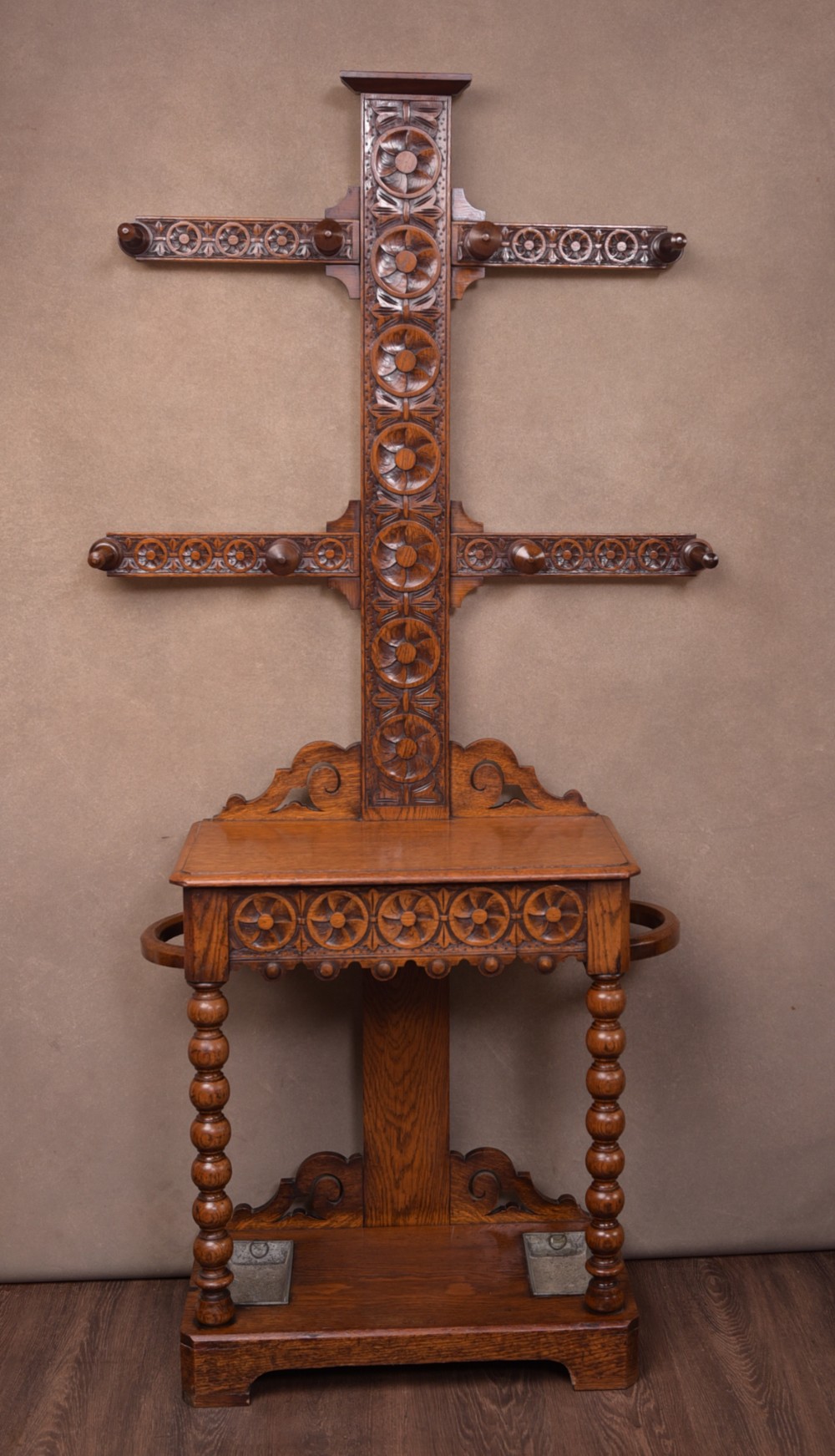 Unusual carved oak Victorian Hall stand  