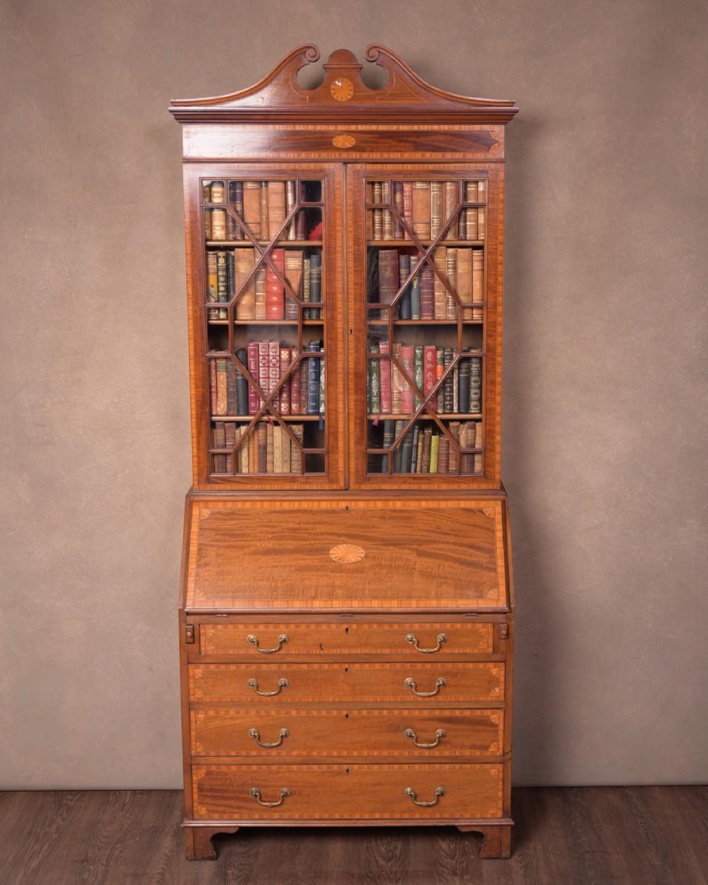 Fabulous Edwardian Inlaid Bureau Bookcase 