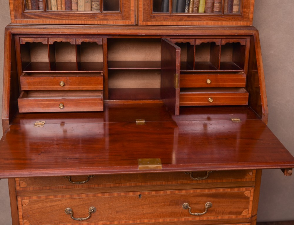 Fabulous Edwardian Inlaid Bureau Bookcase  View XV