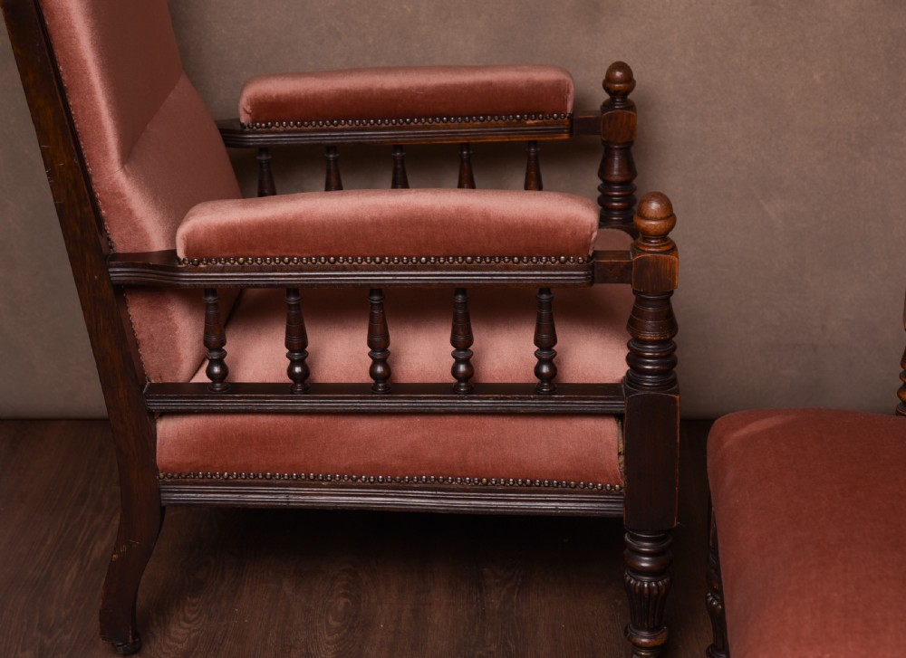 Pair of Edwardian Carved oak ladies and gents arm chairs  View XIV