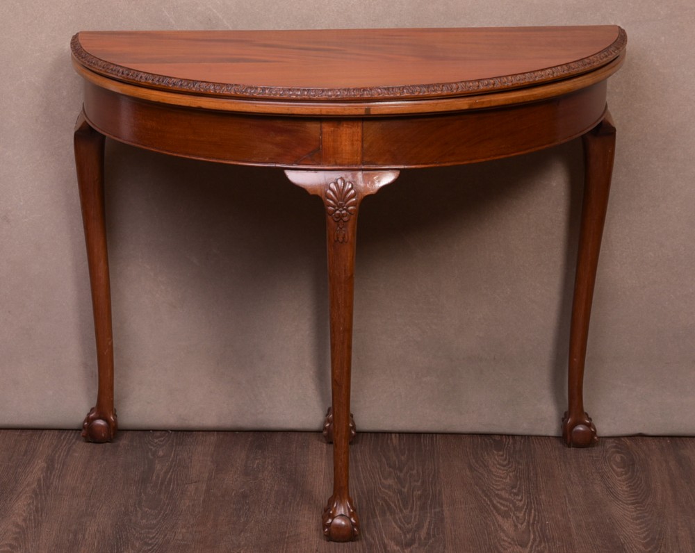 Edwardian Mahogany Demi lune Turn over card table 
