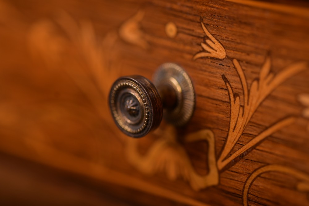 Edwardian Sheridan revival rosewood marquetry knee hole desk  View X