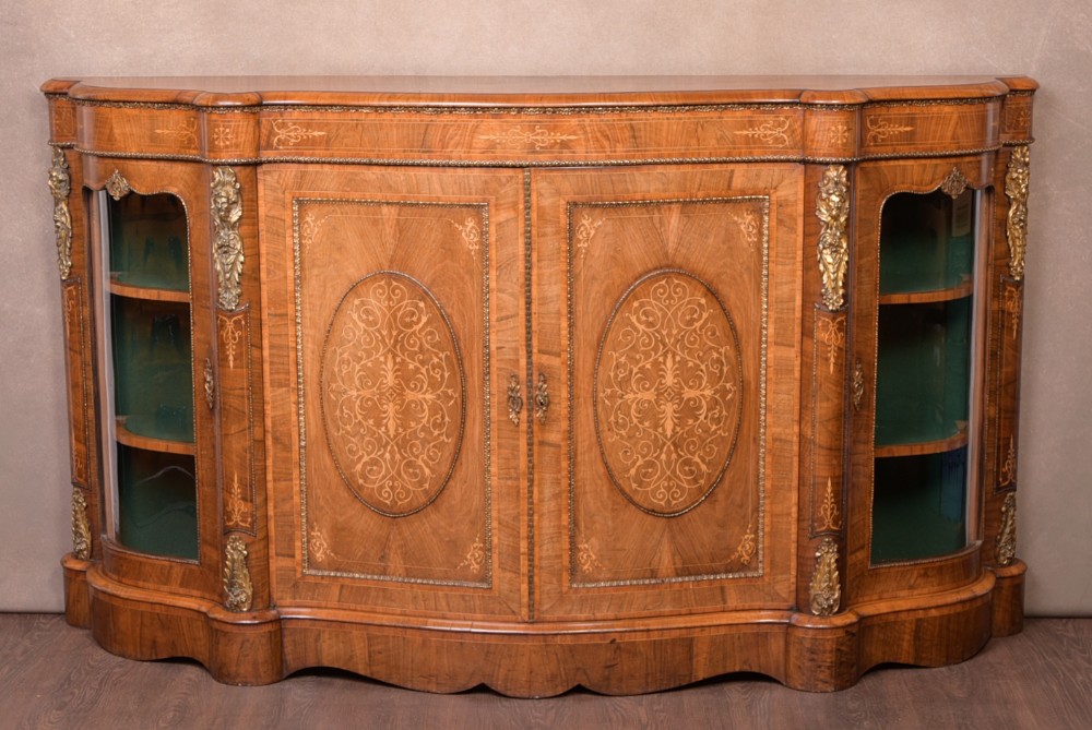 Superb Victorian marquetry inlaid burr walnut 4 door Credenza 