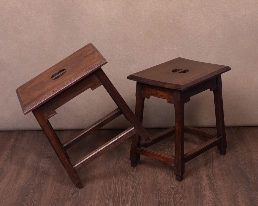 Pair of oak  Arts and crafts stools