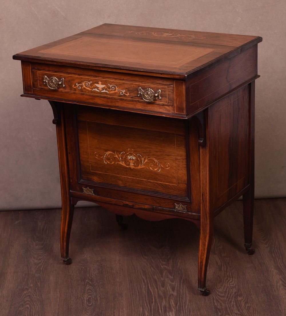 Unusual Edwardian Inlaid Rosewood Davenport 