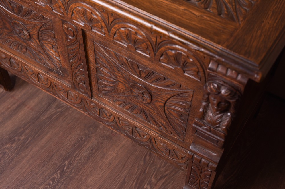 Carved oak Blanket storage box  View V
